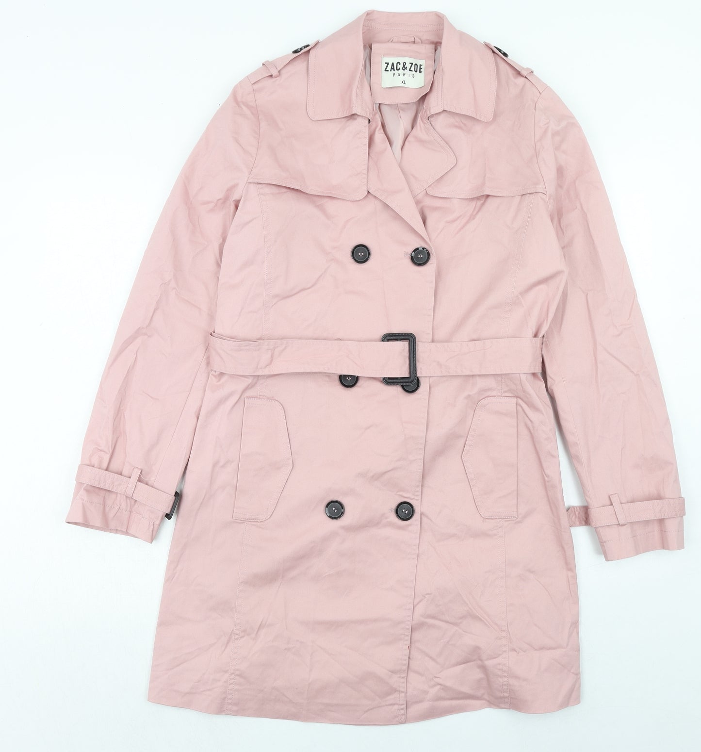 Zac & Zoe Womens Pink Trench Coat Coat Size XL Button