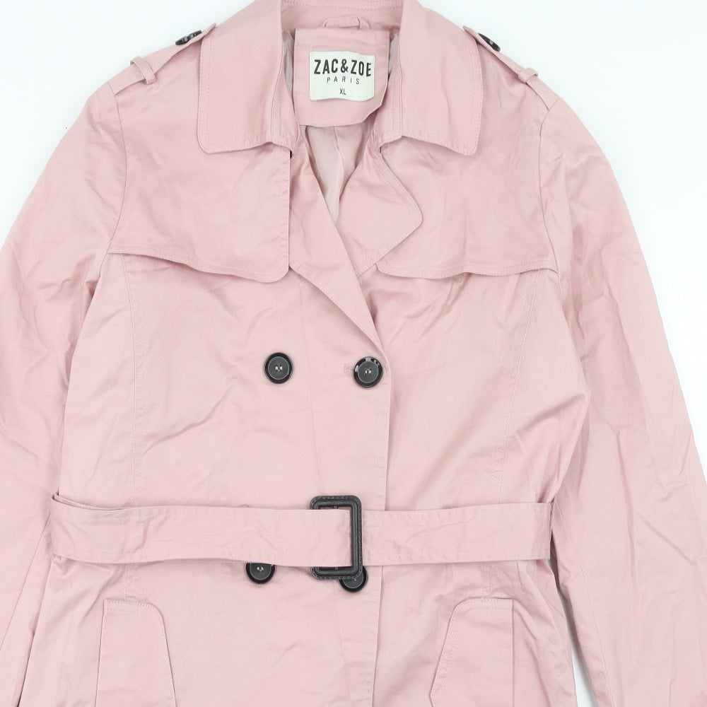 Zac & Zoe Womens Pink Trench Coat Coat Size XL Button