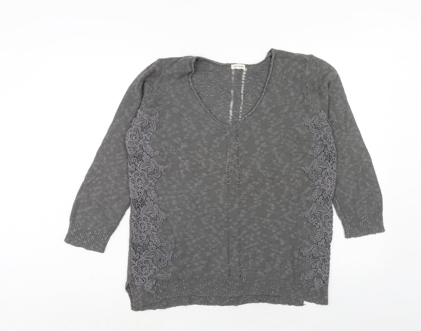 River Island Womens Grey Scoop Neck Cotton Pullover Jumper Size 16