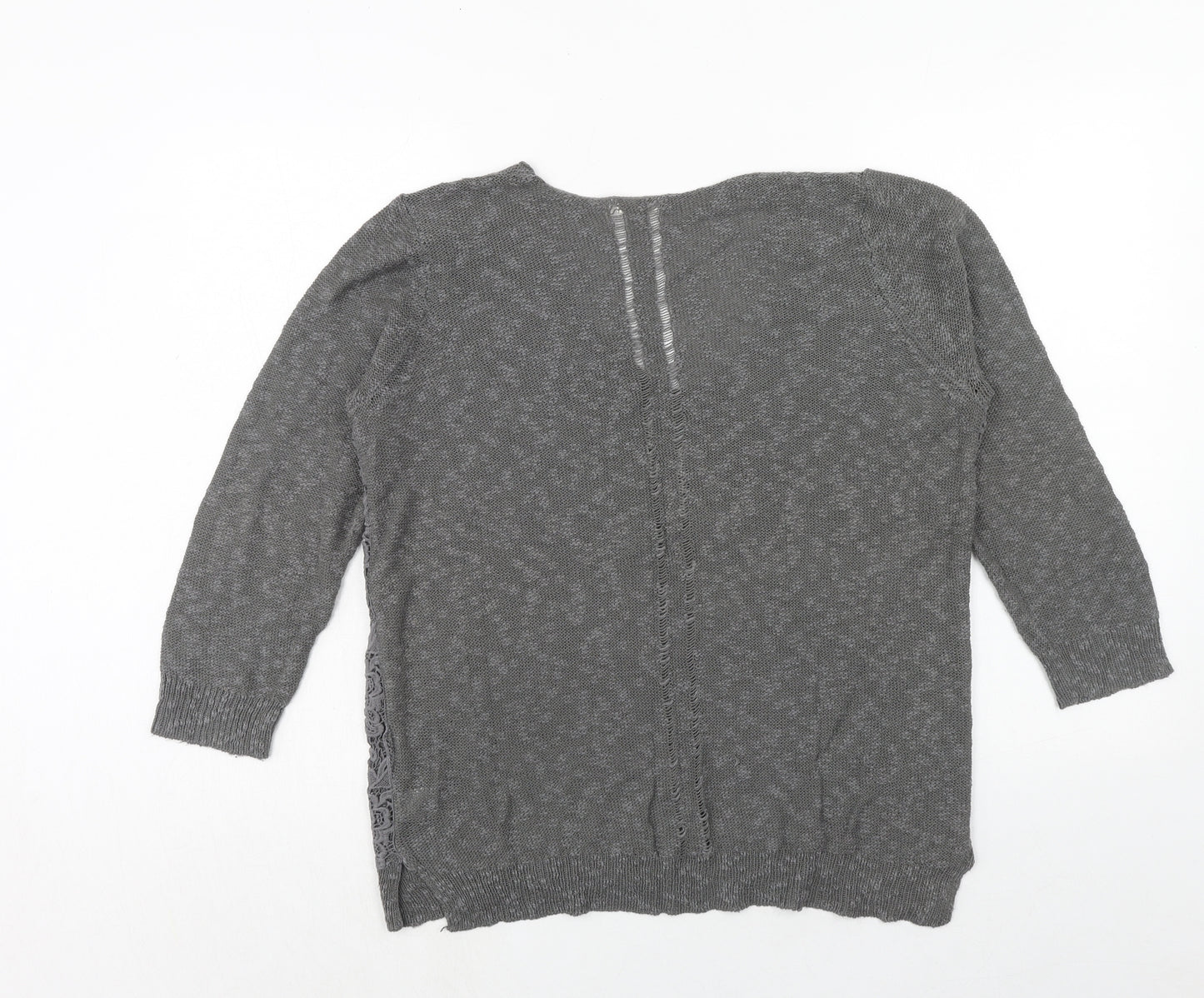 River Island Womens Grey Scoop Neck Cotton Pullover Jumper Size 16
