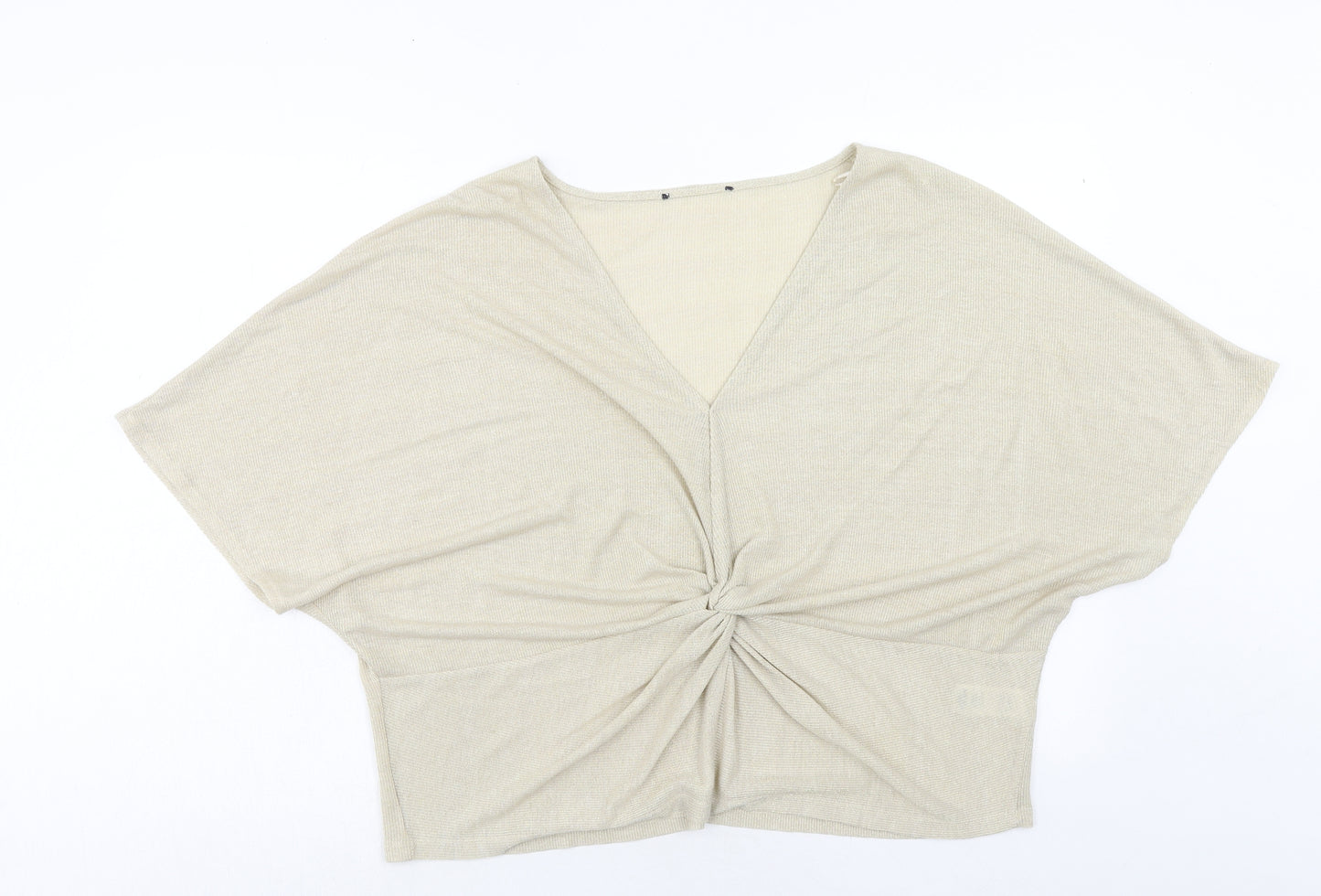 Marks and Spencer Womens Gold Viscose Basic T-Shirt Size 24 V-Neck