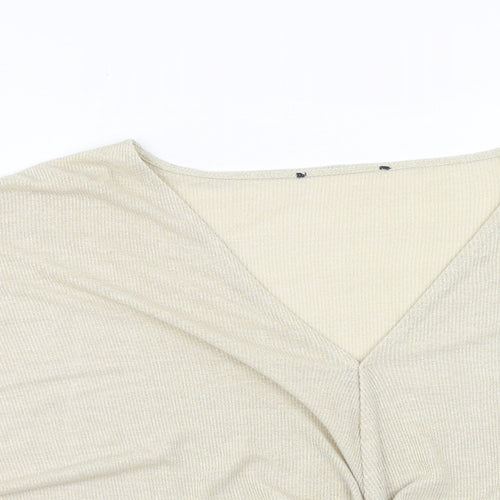 Marks and Spencer Womens Gold Viscose Basic T-Shirt Size 24 V-Neck