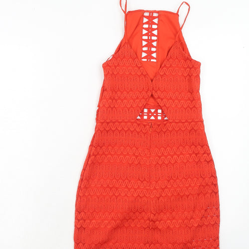 Topshop Womens Orange Geometric Nylon A-Line Size 6 Square Neck Zip