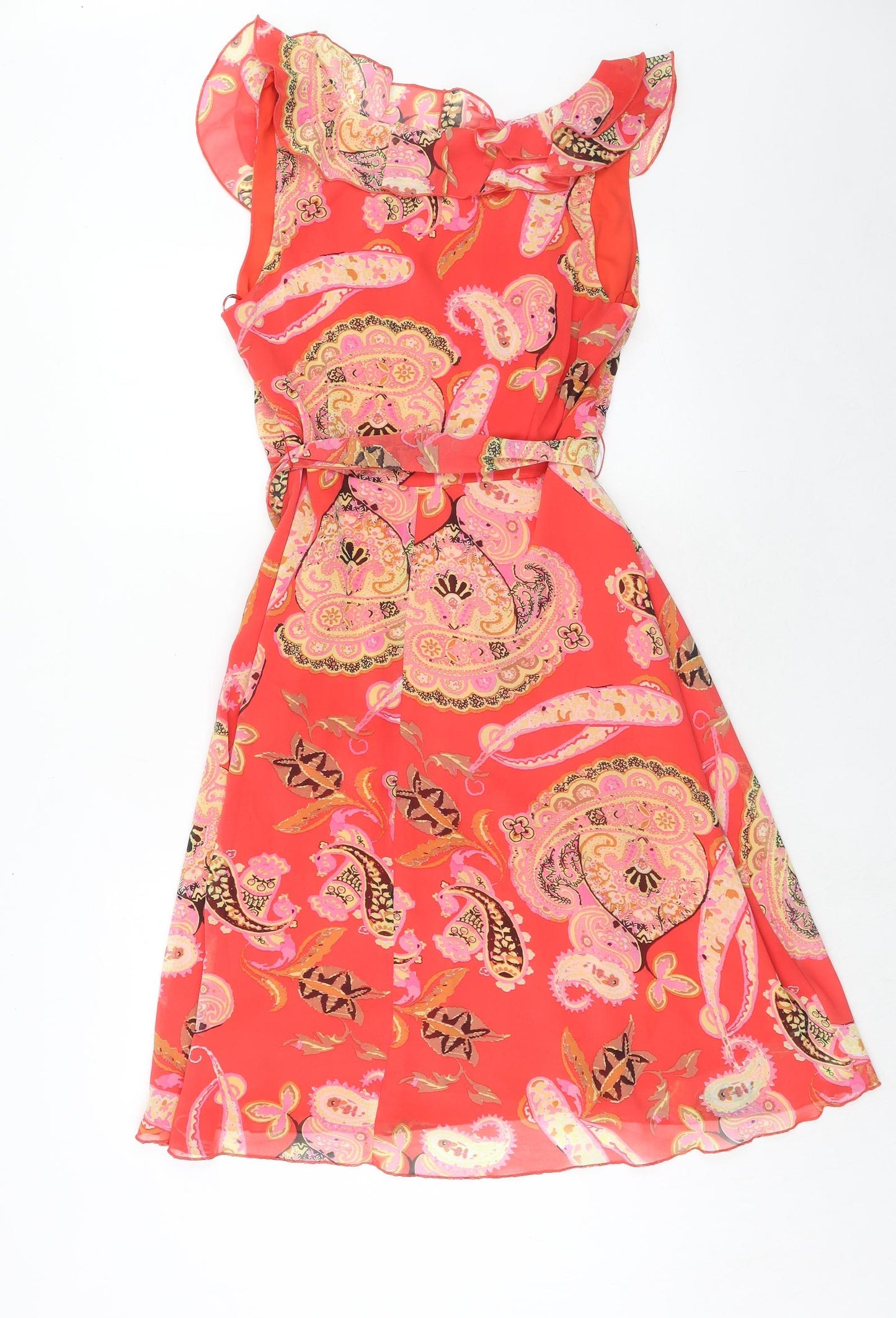 Jonathon Martin Womens Red Geometric Polyester A-Line Size 12 V-Neck Zip