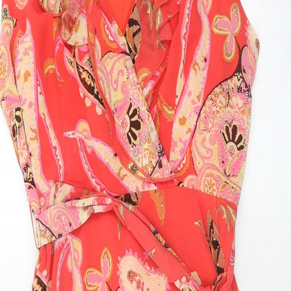 Jonathon Martin Womens Red Geometric Polyester A-Line Size 12 V-Neck Zip