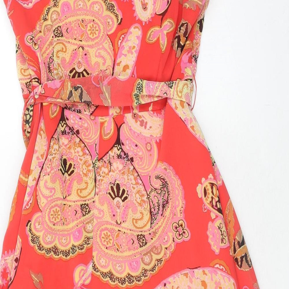 Jonathon Martin Womens Red Geometric Polyester A-Line Size 12 V-Neck Zip