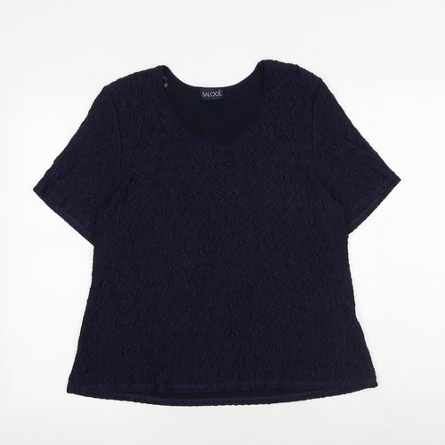 Saloos Womens Blue Polyester Basic T-Shirt Size XL Round Neck