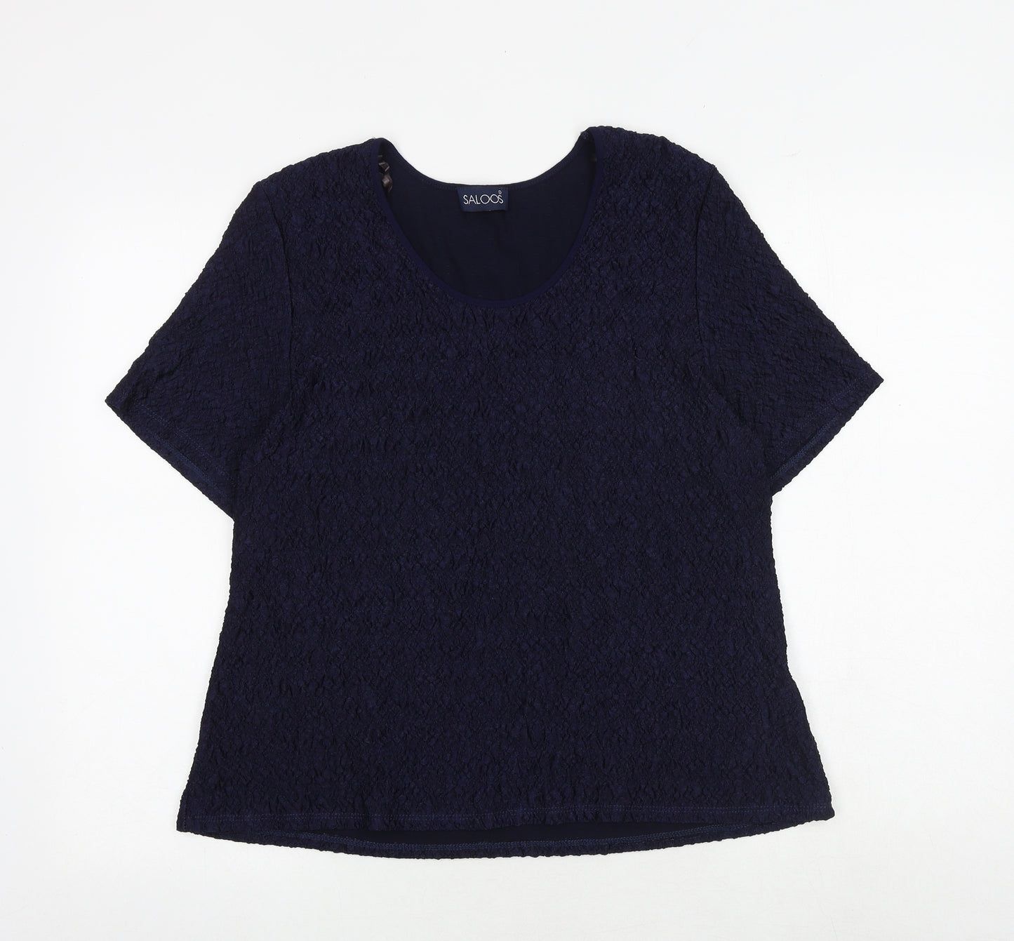 Saloos Womens Blue Polyester Basic T-Shirt Size XL Round Neck