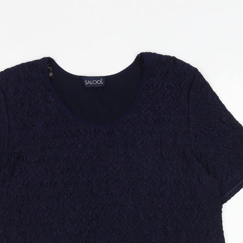 Saloos Womens Blue Polyester Basic T-Shirt Size XL Round Neck