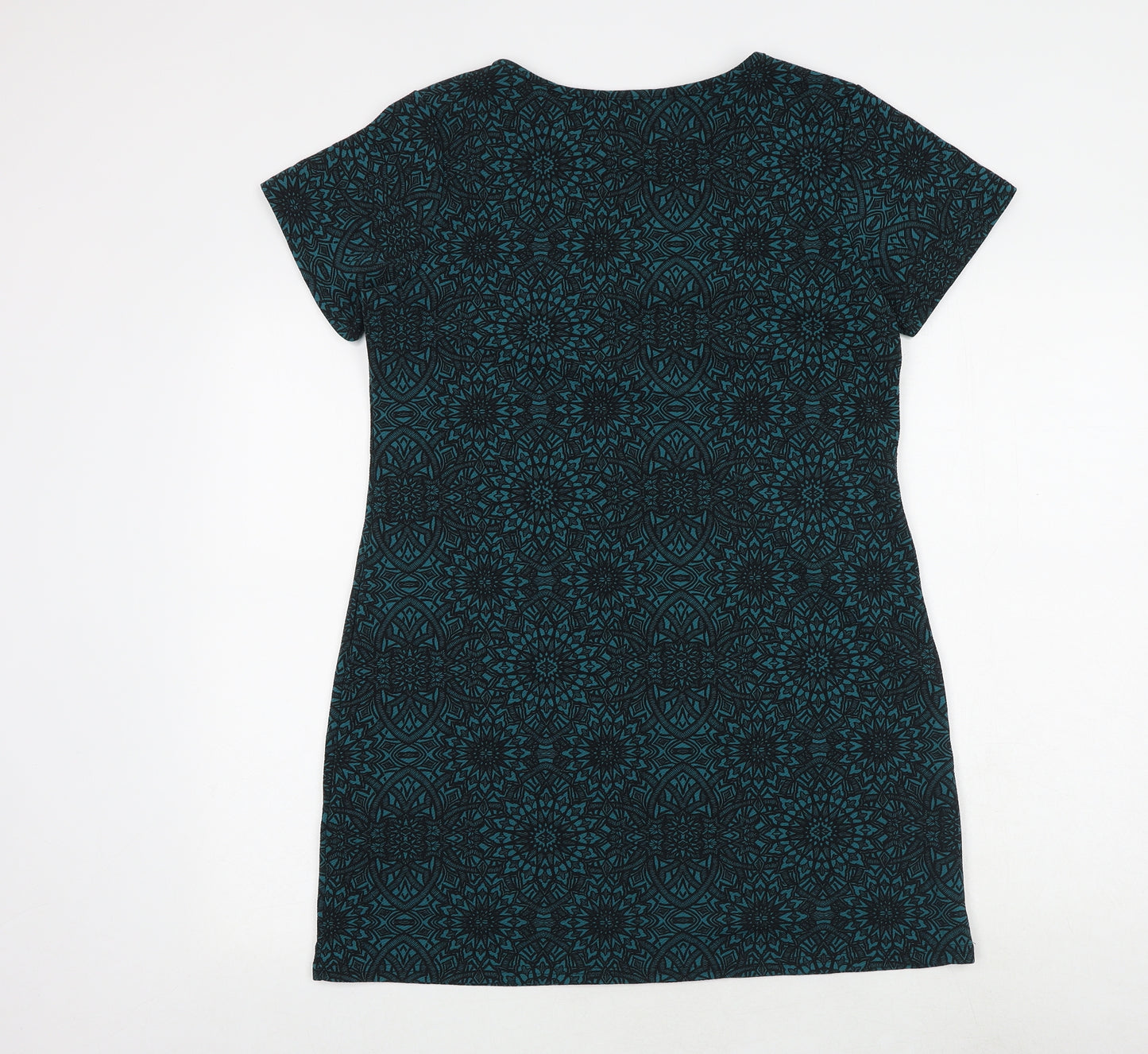 Boohoo Womens Green Geometric Polyester A-Line Size 14 Round Neck Pullover