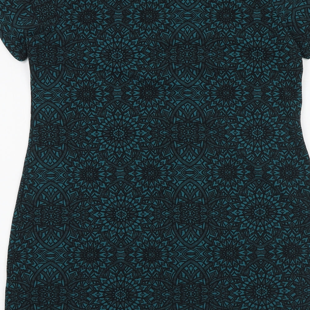 Boohoo Womens Green Geometric Polyester A-Line Size 14 Round Neck Pullover