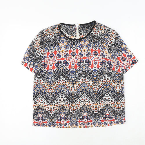 Topshop Womens Multicoloured Geometric Polyester Basic T-Shirt Size 8 Round Neck