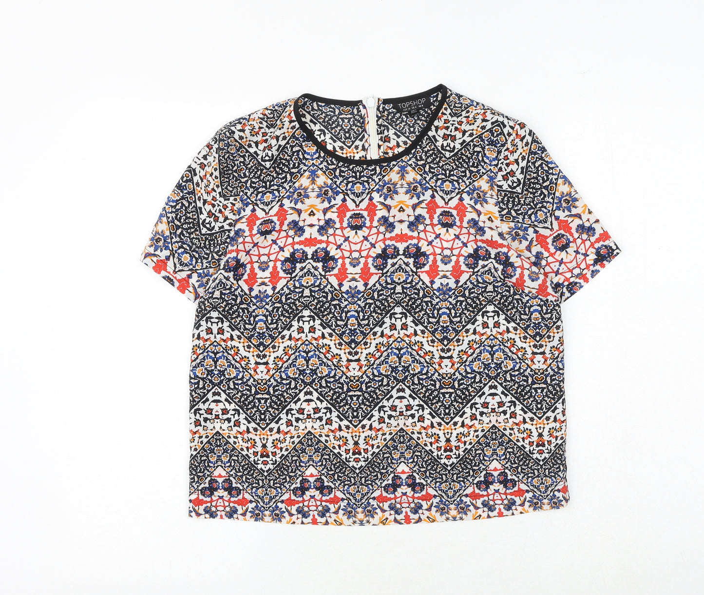 Topshop Womens Multicoloured Geometric Polyester Basic T-Shirt Size 8 Round Neck