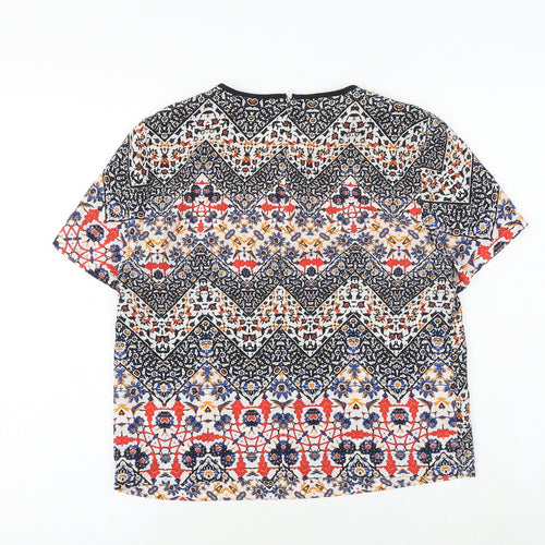Topshop Womens Multicoloured Geometric Polyester Basic T-Shirt Size 8 Round Neck