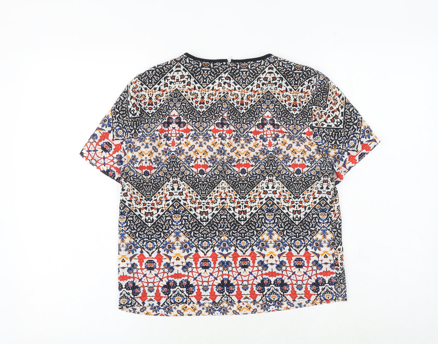 Topshop Womens Multicoloured Geometric Polyester Basic T-Shirt Size 8 Round Neck