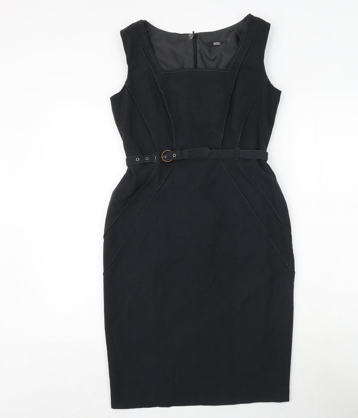 Marks and Spencer Womens Grey Polyester Shift Size 10 Square Neck Buckle