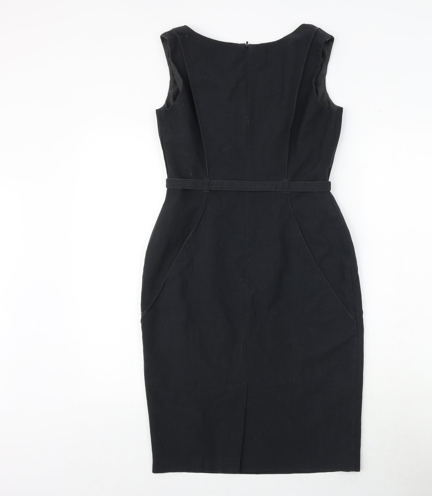 Marks and Spencer Womens Grey Polyester Shift Size 10 Square Neck Buckle
