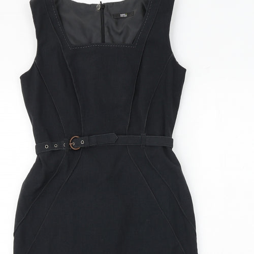 Marks and Spencer Womens Grey Polyester Shift Size 10 Square Neck Buckle