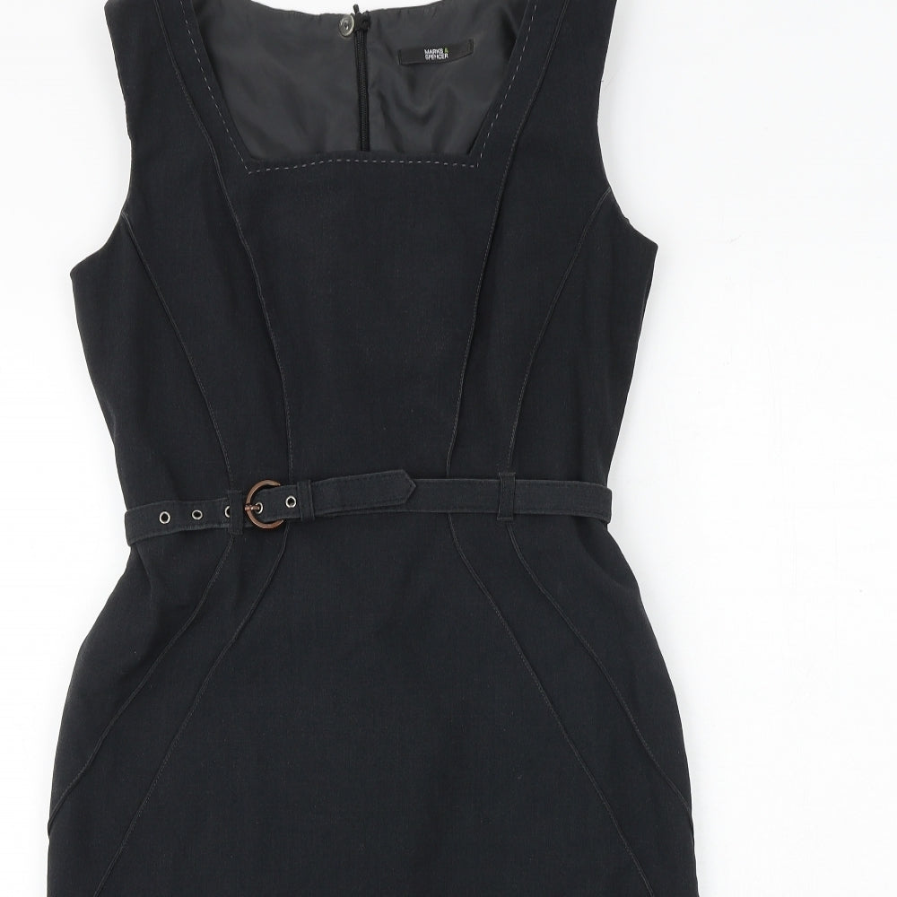 Marks and Spencer Womens Grey Polyester Shift Size 10 Square Neck Buckle