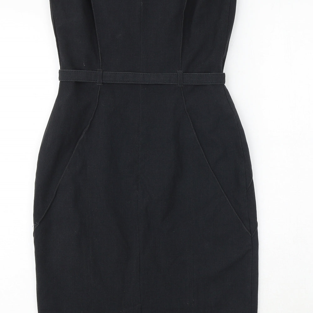 Marks and Spencer Womens Grey Polyester Shift Size 10 Square Neck Buckle