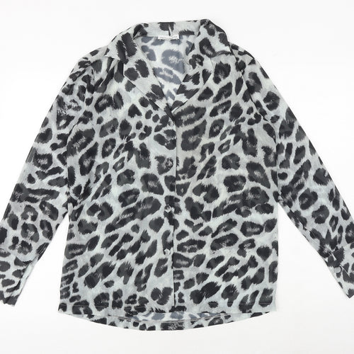 Pretty Lavish Womens Black Animal Print Polyester Basic Button-Up Size S Collared - Leopard Print