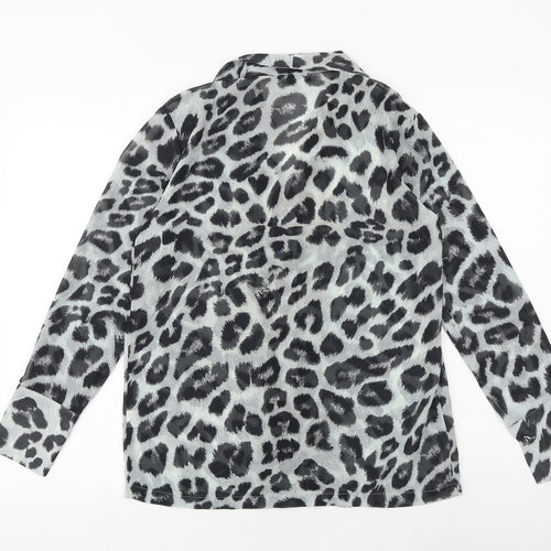 Pretty Lavish Womens Black Animal Print Polyester Basic Button-Up Size S Collared - Leopard Print