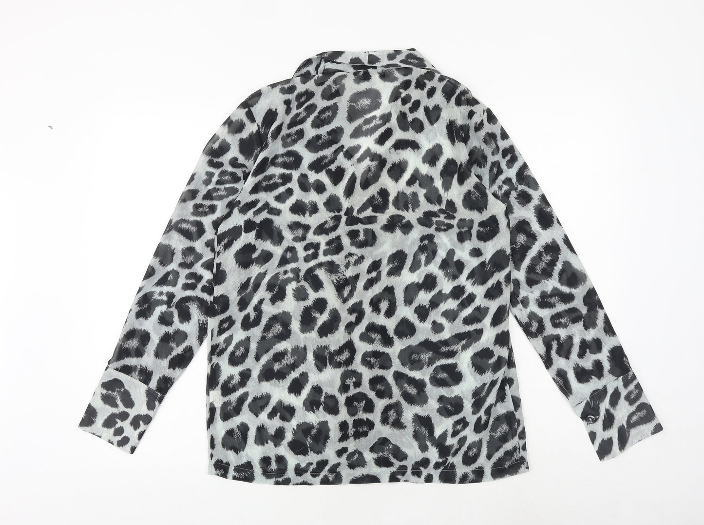 Pretty Lavish Womens Black Animal Print Polyester Basic Button-Up Size S Collared - Leopard Print