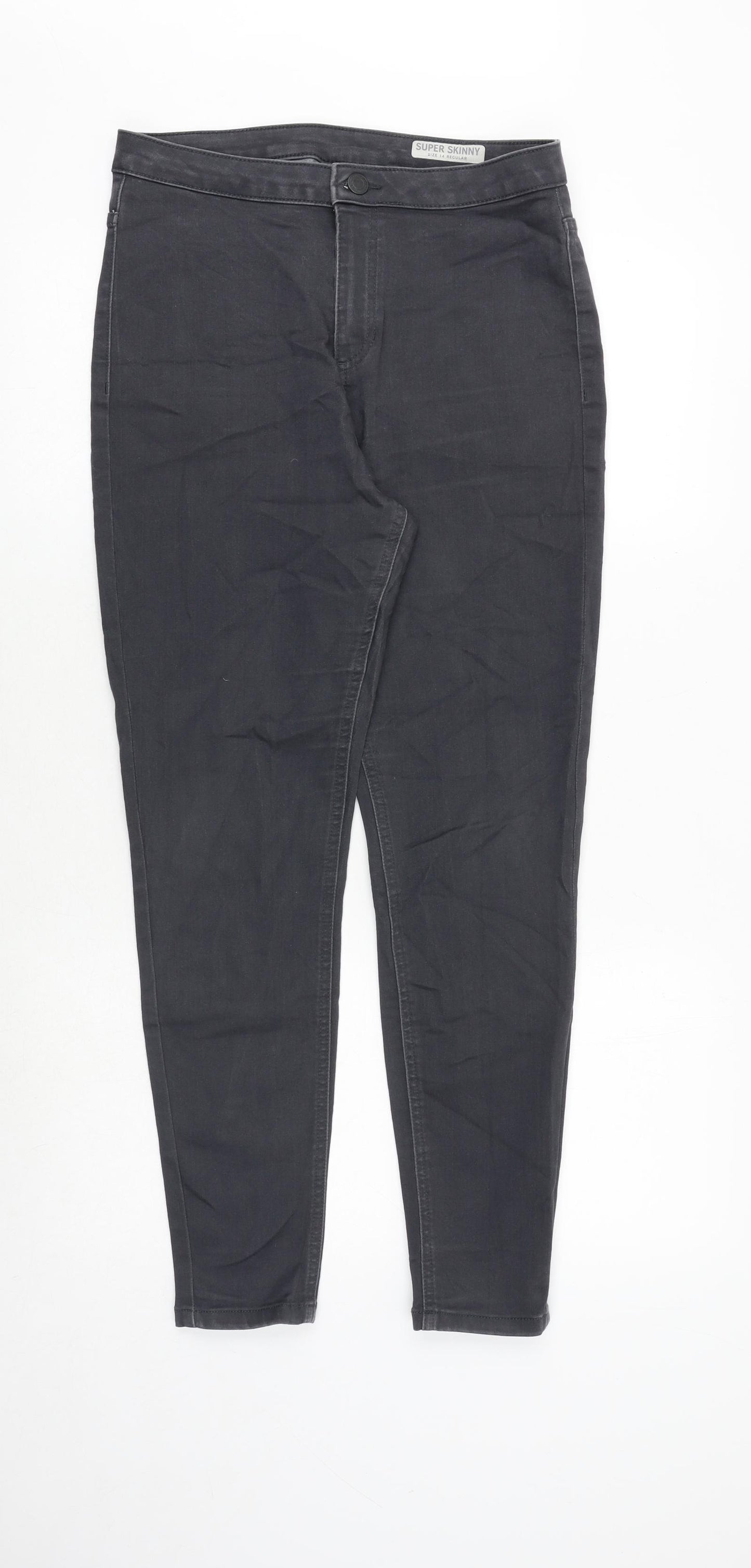 Marks and Spencer Womens Grey Cotton Skinny Jeans Size 14 Regular Zip
