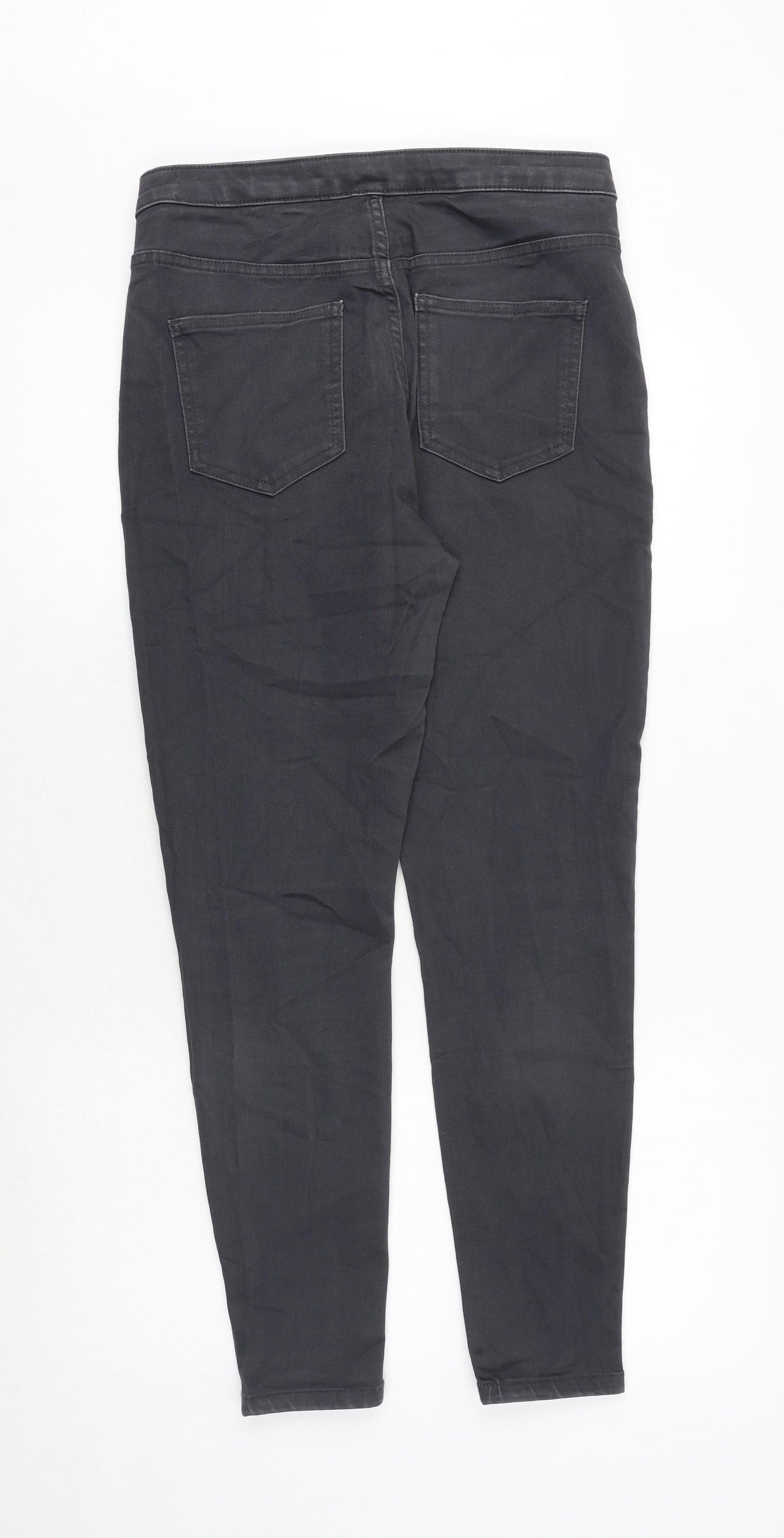 Marks and Spencer Womens Grey Cotton Skinny Jeans Size 14 Regular Zip