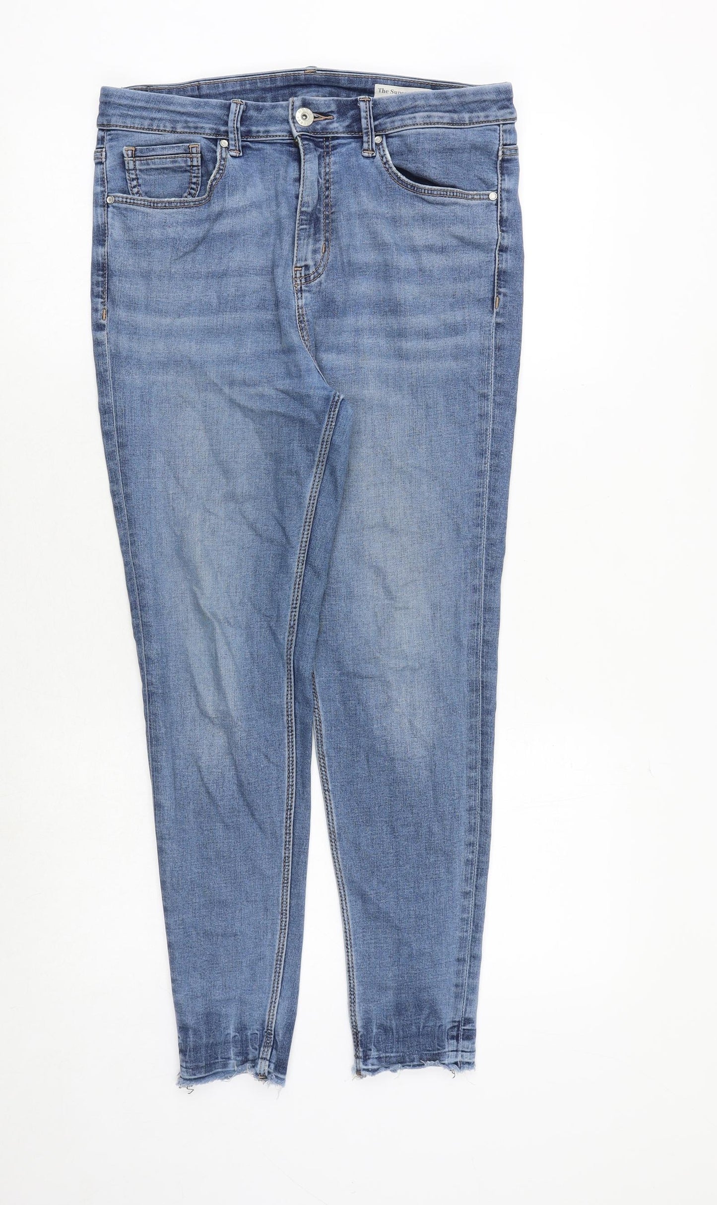 Marks and Spencer Womens Blue Cotton Skinny Jeans Size 12 Regular Zip