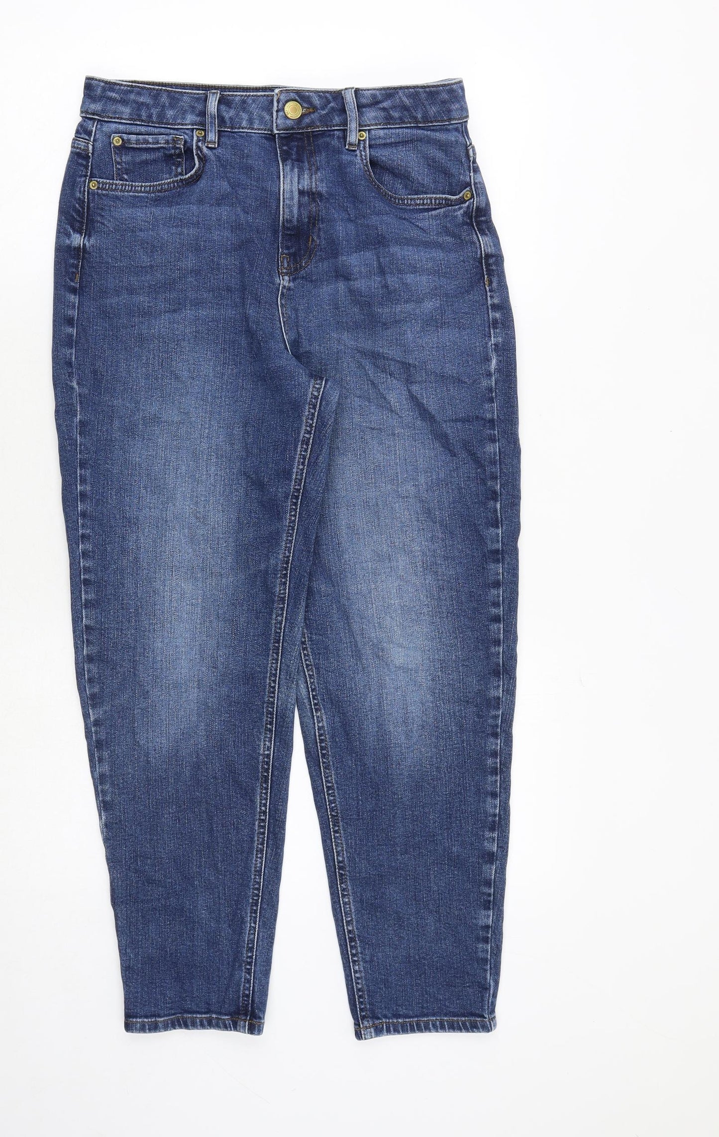 Marks and Spencer Womens Blue Cotton Tapered Jeans Size 12 Regular Zip