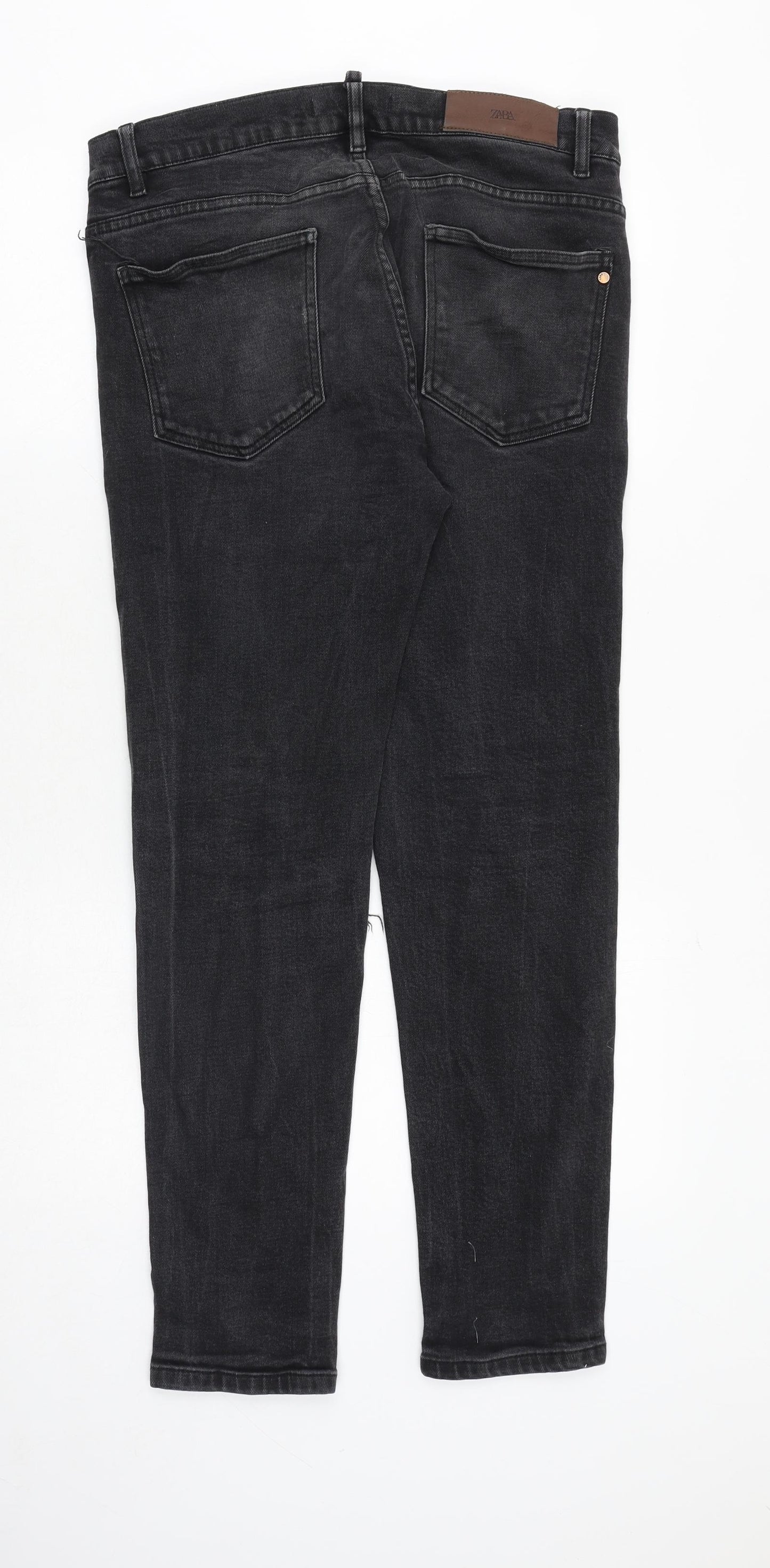 Zara Womens Black Cotton Tapered Jeans Size 14 Regular Zip