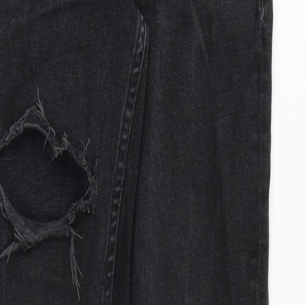 Zara Womens Black Cotton Tapered Jeans Size 14 Regular Zip