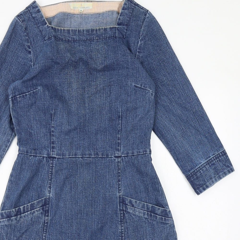Seasalt Womens Blue Cotton A-Line Size 8 Square Neck Pullover