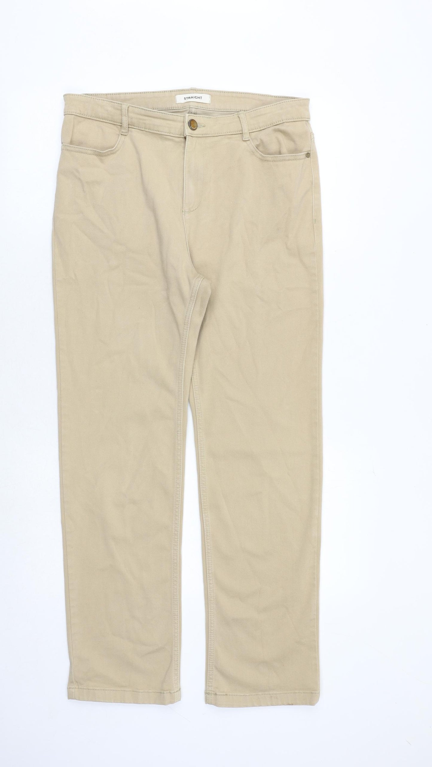 Marks and Spencer Womens Beige Cotton Straight Jeans Size 14 Regular Zip