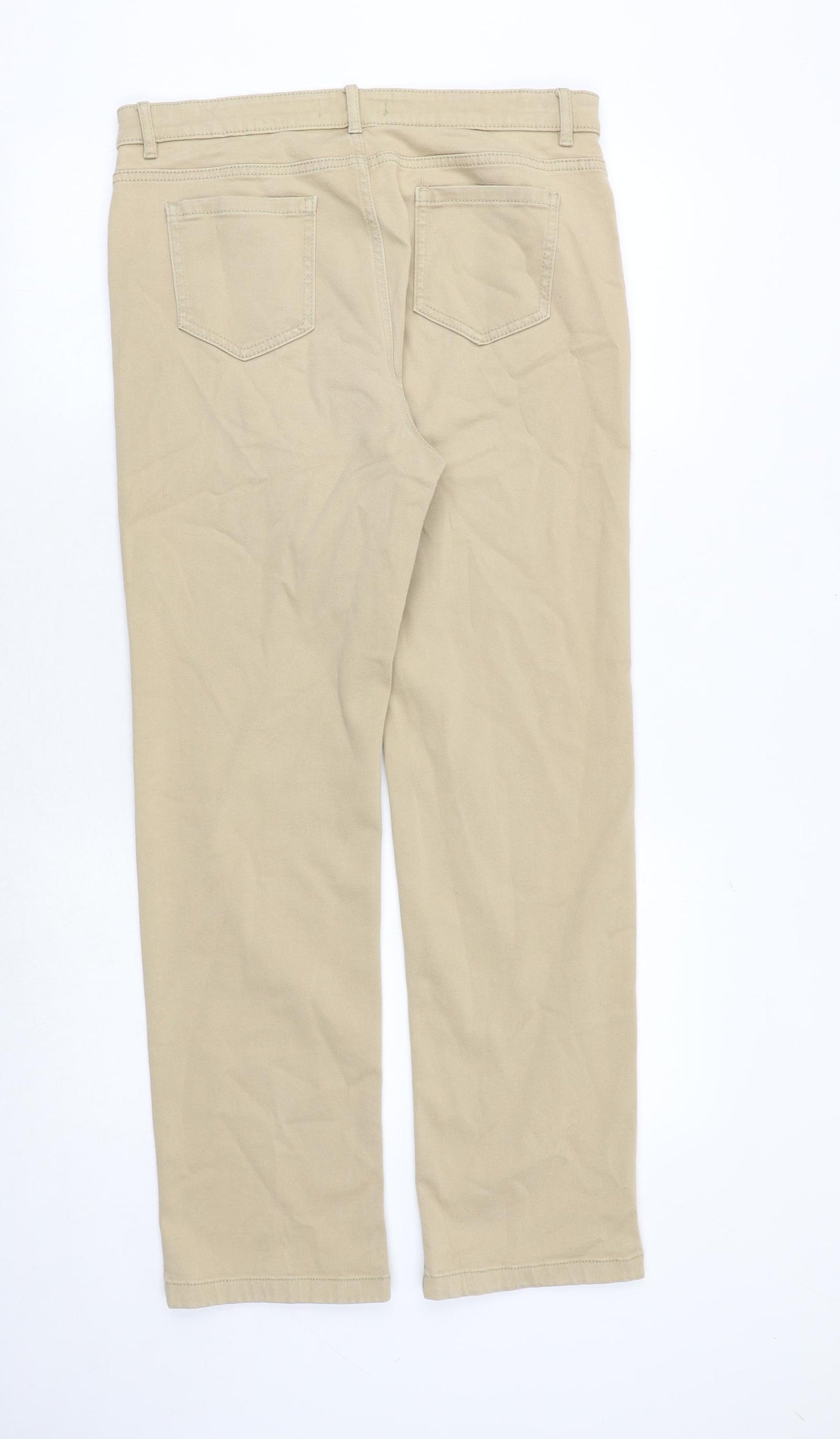 Marks and Spencer Womens Beige Cotton Straight Jeans Size 14 Regular Zip