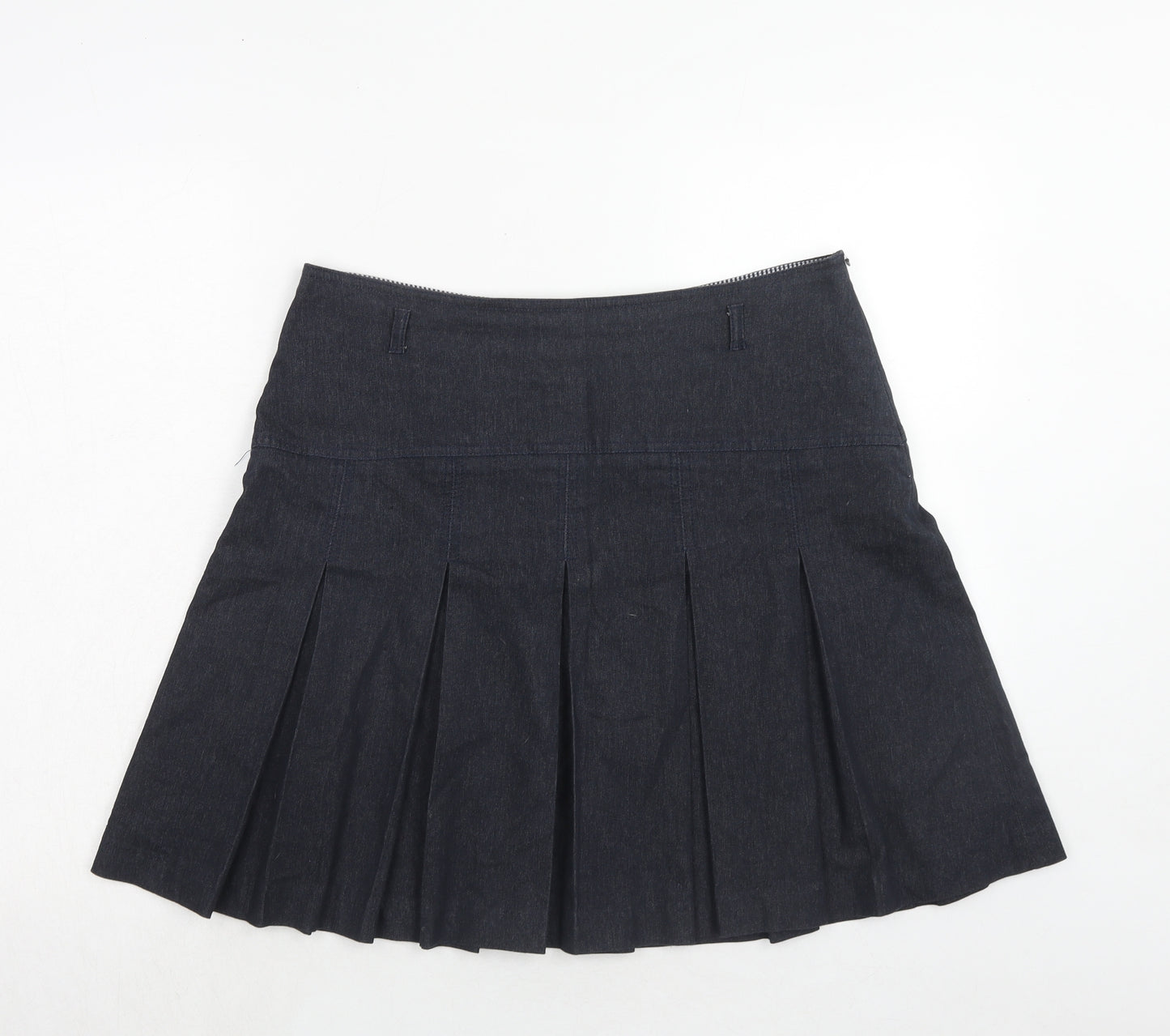 Jasper Conran Womens Blue Cotton Pleated Skirt Size 16 Zip