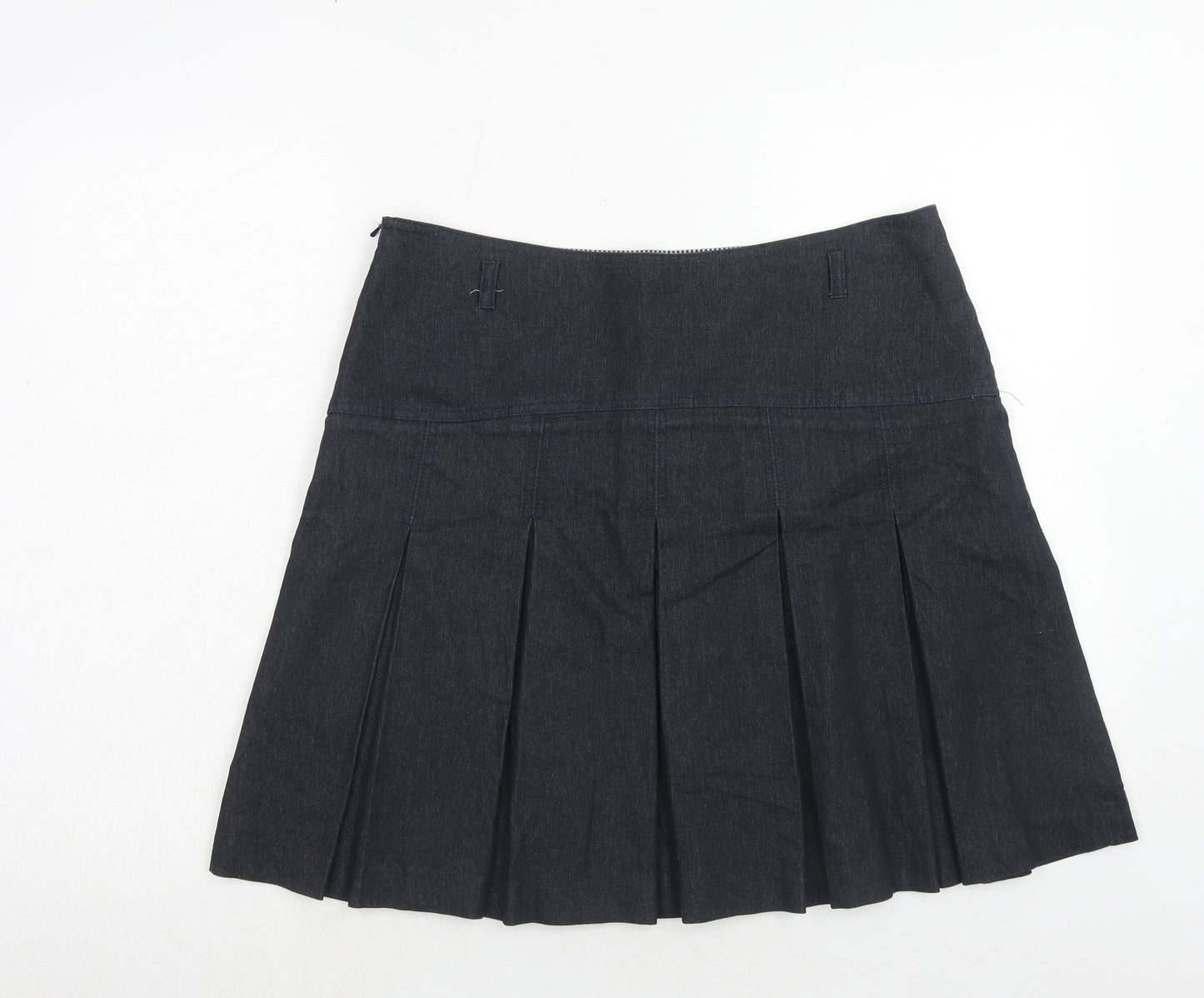 Jasper Conran Womens Blue Cotton Pleated Skirt Size 16 Zip