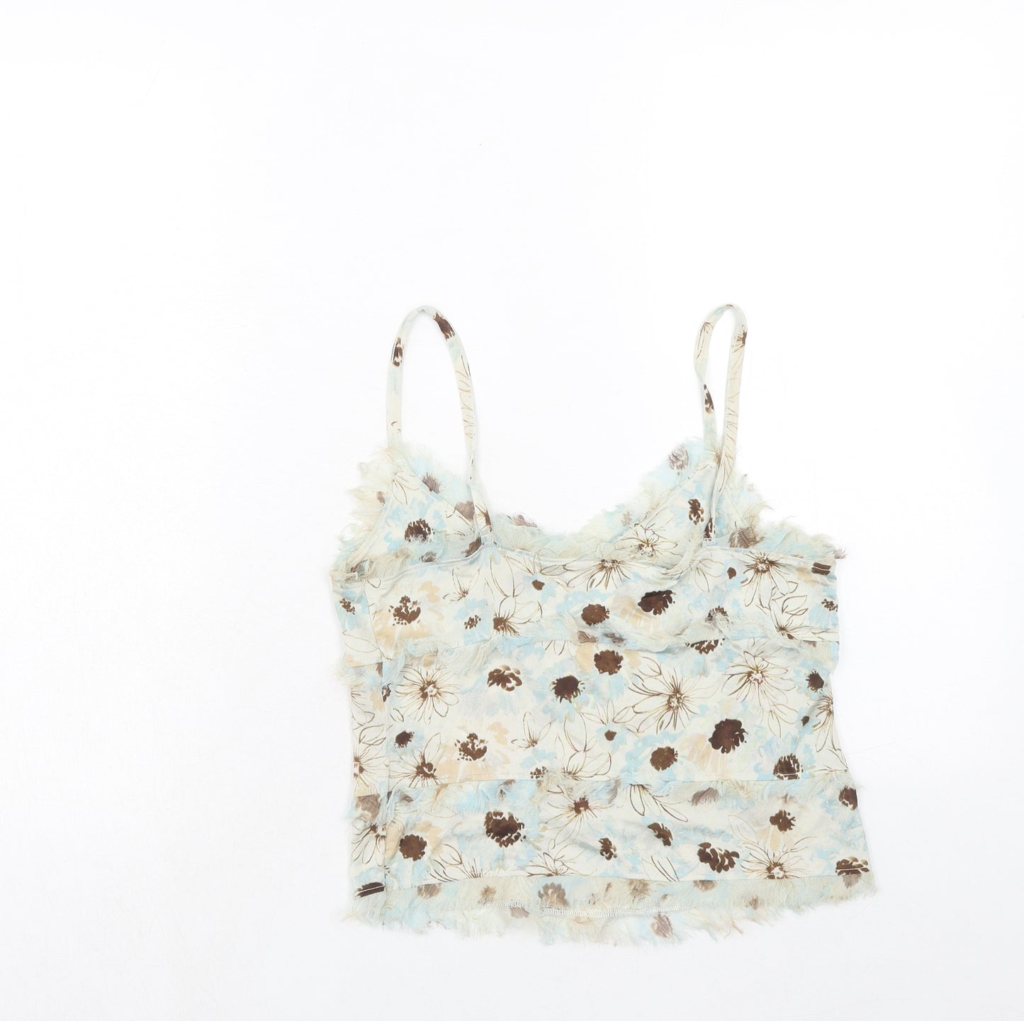 Banana Republic Womens Blue Floral Silk Basic Tank Size S V-Neck