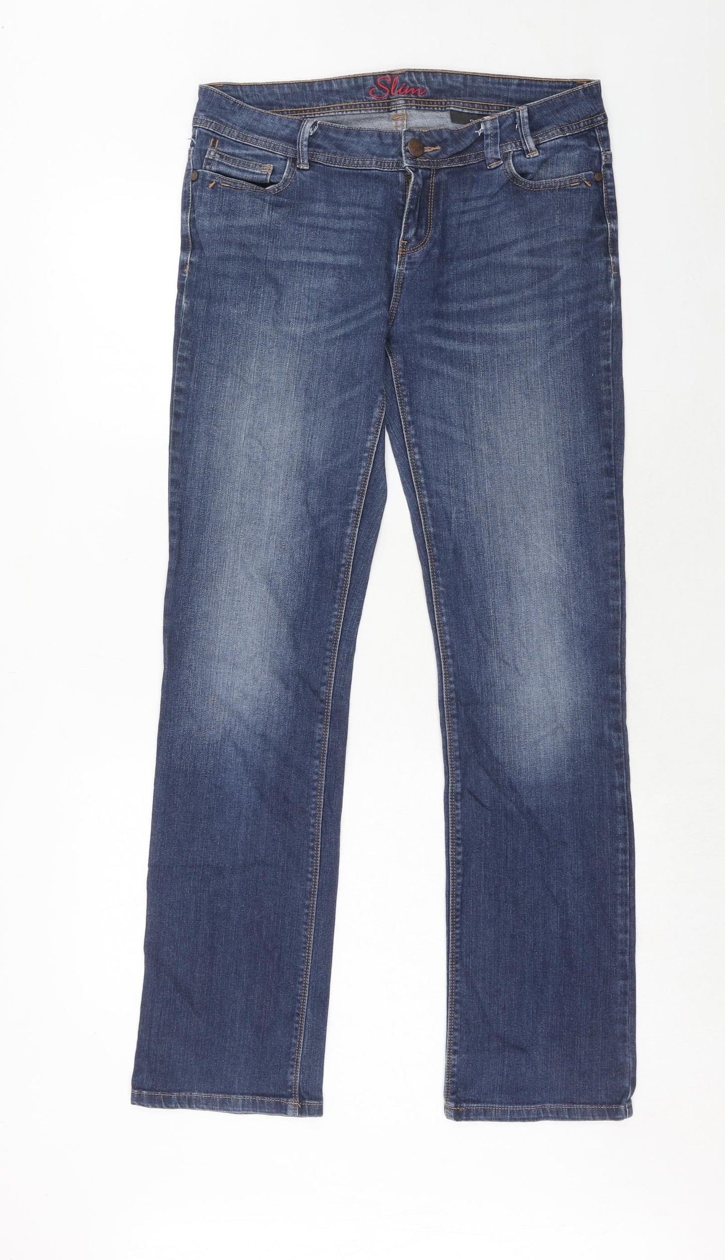 NEXT Womens Blue Cotton Straight Jeans Size 12 Slim Zip