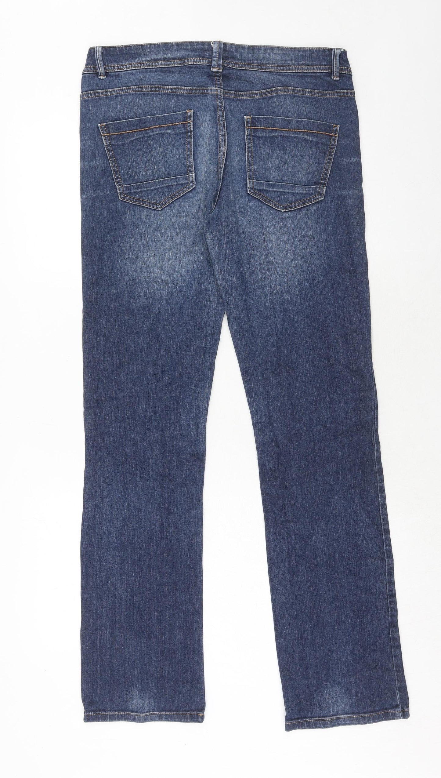 NEXT Womens Blue Cotton Straight Jeans Size 12 Slim Zip