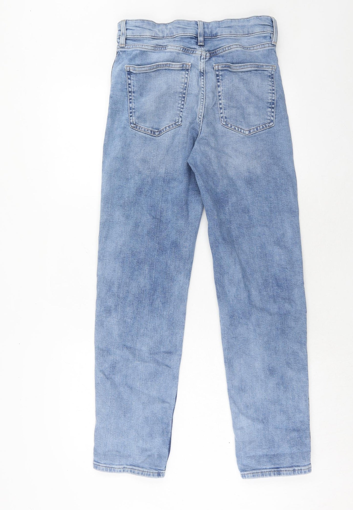 Marks and Spencer Womens Blue Cotton Straight Jeans Size 10 Regular Zip - Side Stripe Detail