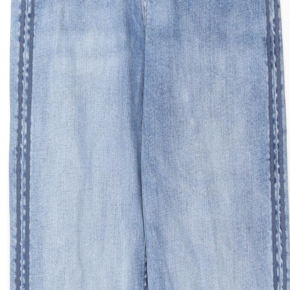Marks and Spencer Womens Blue Cotton Straight Jeans Size 10 Regular Zip - Side Stripe Detail
