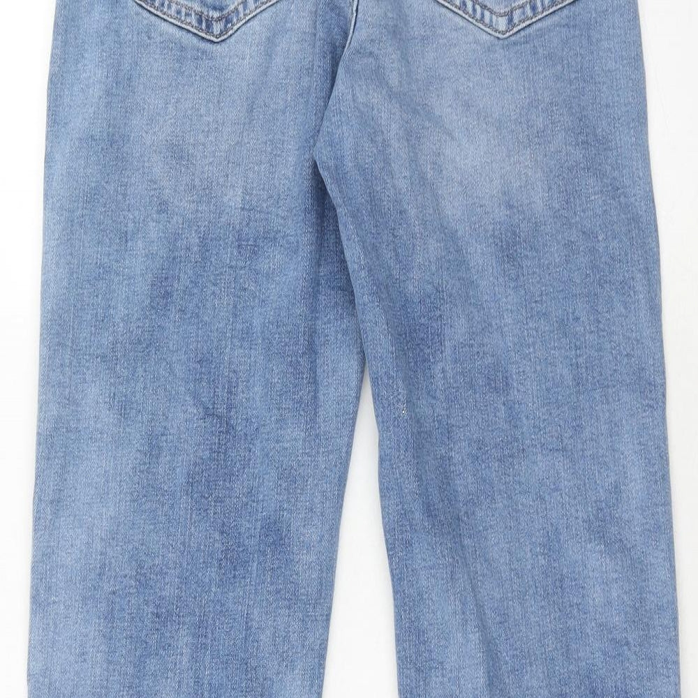 Marks and Spencer Womens Blue Cotton Straight Jeans Size 10 Regular Zip - Side Stripe Detail