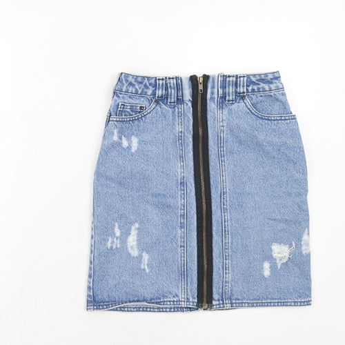 WareDenim Womens Blue Cotton A-Line Skirt Size 8 Zip