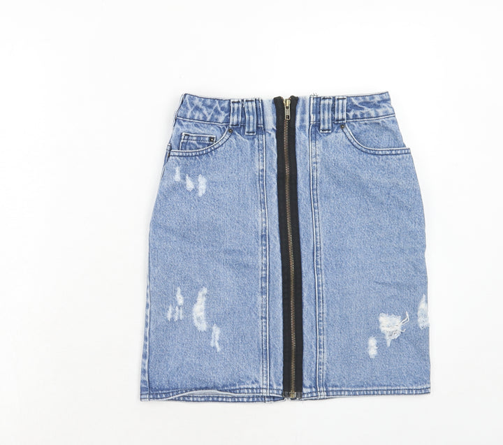WareDenim Womens Blue Cotton A-Line Skirt Size 8 Zip
