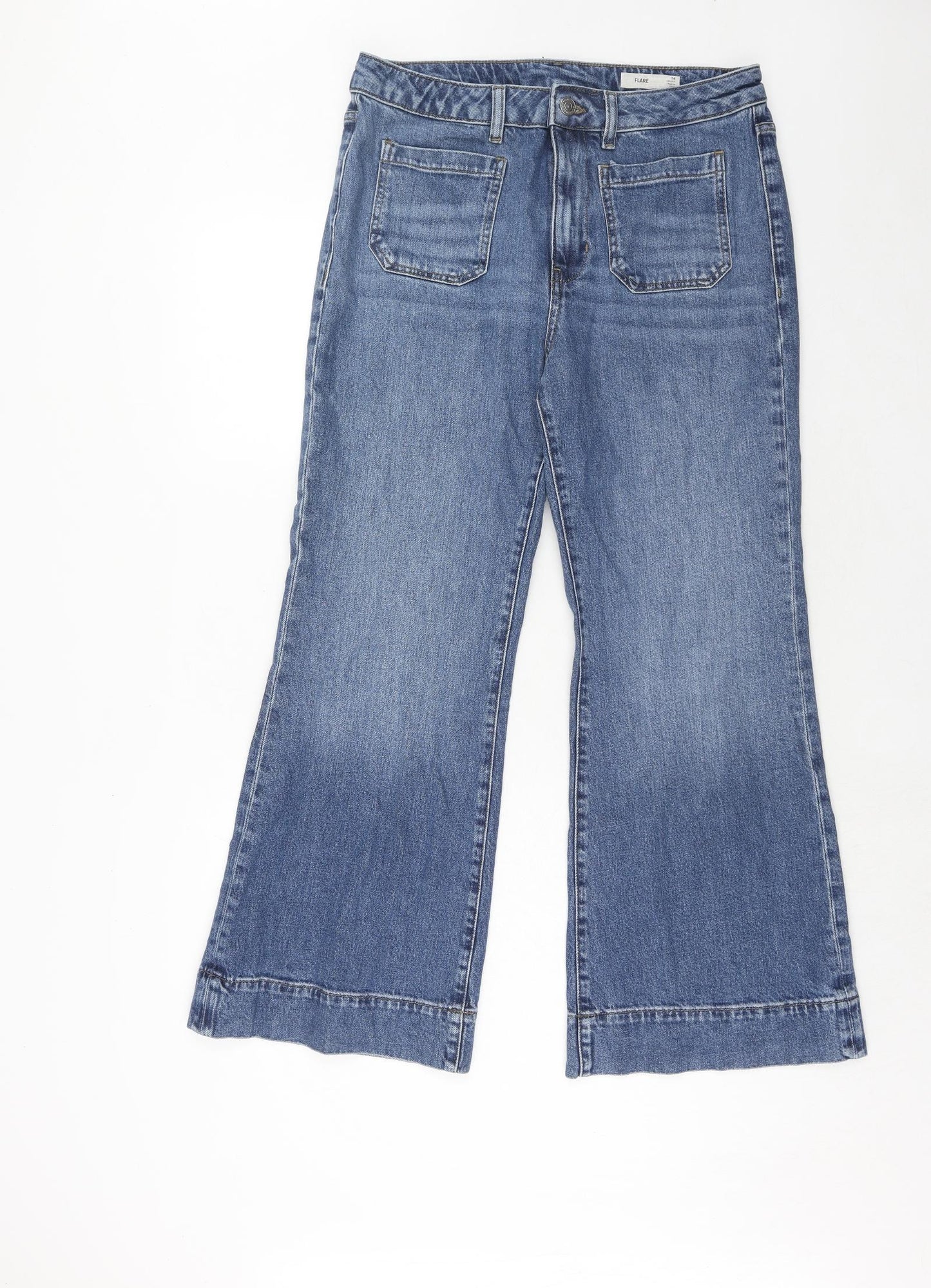 Marks and Spencer Womens Blue Cotton Wide-Leg Jeans Size 14 Regular Zip