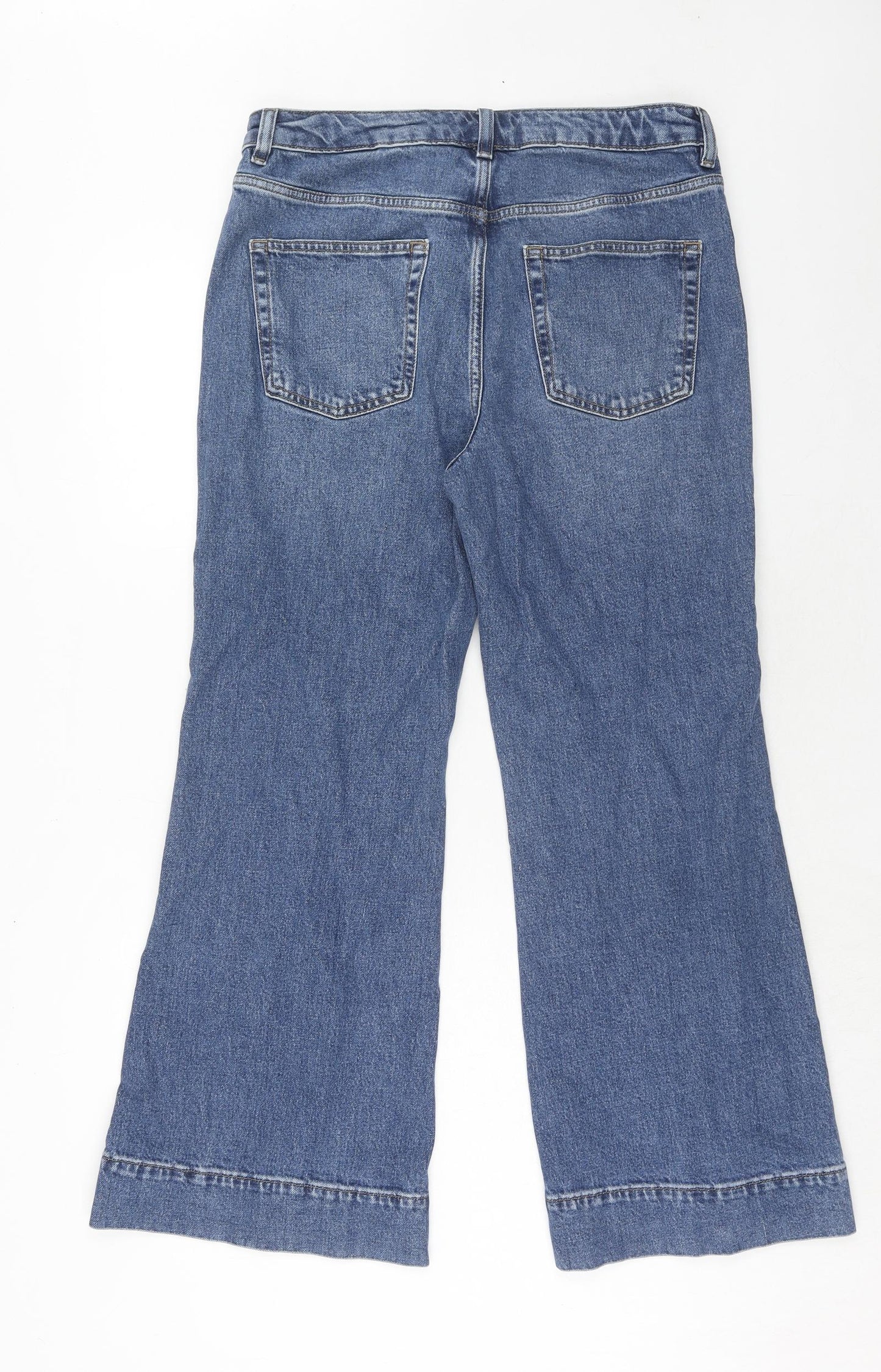 Marks and Spencer Womens Blue Cotton Wide-Leg Jeans Size 14 Regular Zip