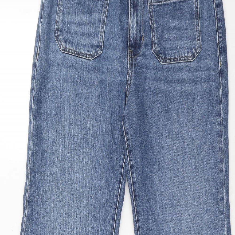 Marks and Spencer Womens Blue Cotton Wide-Leg Jeans Size 14 Regular Zip