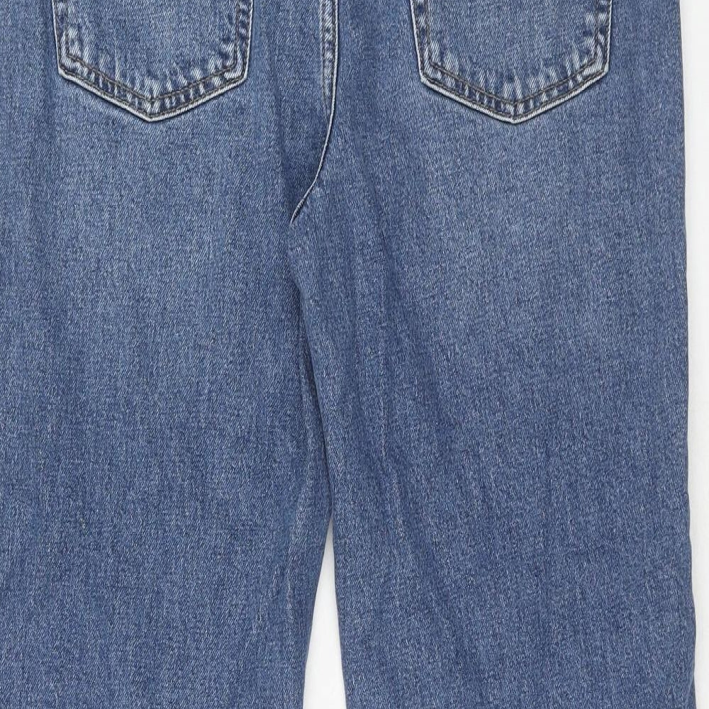Marks and Spencer Womens Blue Cotton Wide-Leg Jeans Size 14 Regular Zip